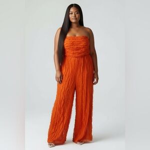 Women's Orange Strapless Jumpsuit